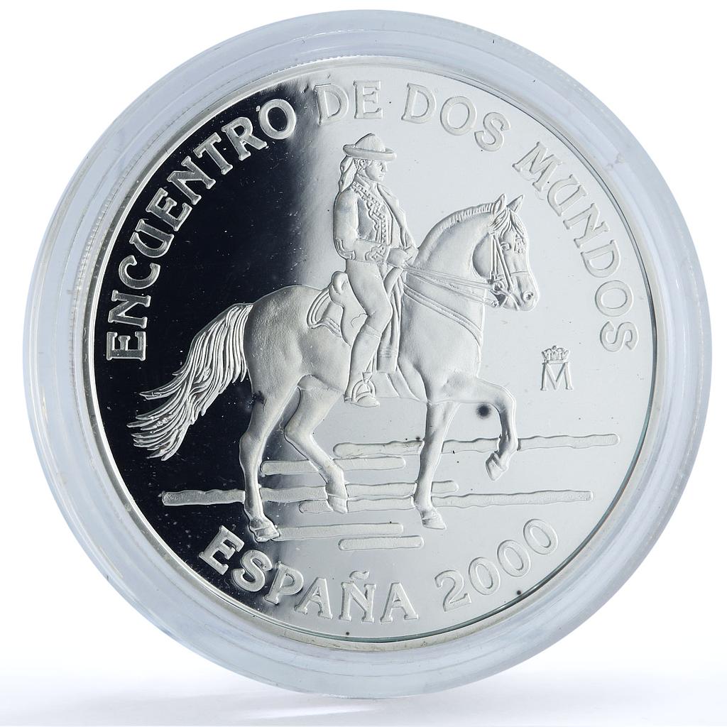 Spain 2000 pesetas Ibero-American Man Horse Horseman proof silver coin 2000