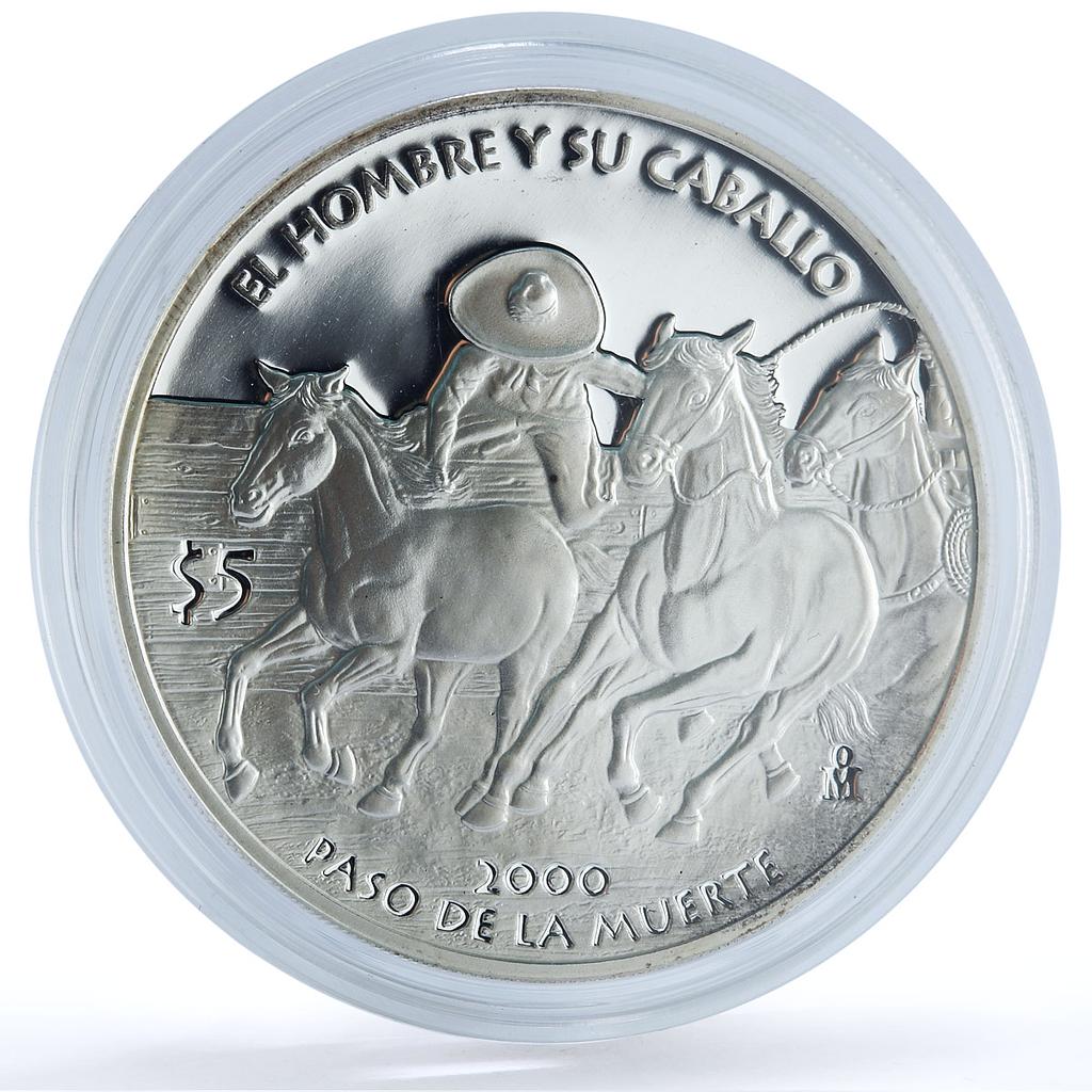 Mexico 5 pesos Ibero-American Man Horse KM-670 Paso Muerte silver coin 2000