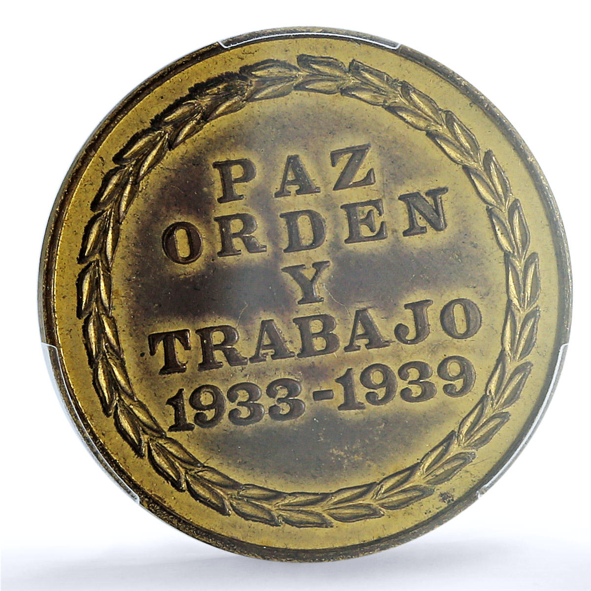 Peru General Oscar Benavides Politics Gilt SP63 PCGS copper medal 1939