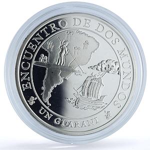 Paraguay 1 guarani Ibero-American Navigation KM-199 Ship silver coin 2002