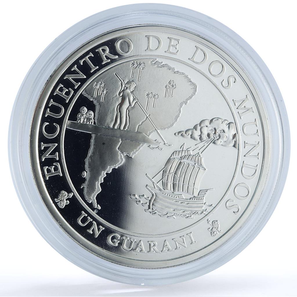 Paraguay 1 guarani Ibero-American Navigation KM-199 Ship silver coin 2002