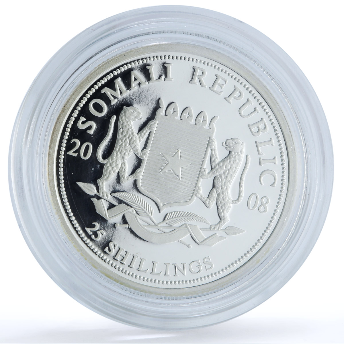 Somalia 25 shillings Elephant KM-205 African Wildlife proof silver coin 2008