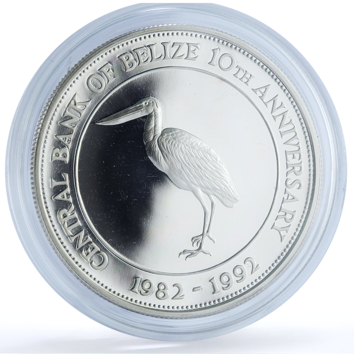 Belize 10 dollars Central Bank KM-104 Anniversary Bird proof silver coin 1992