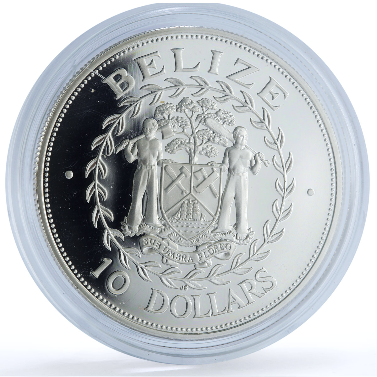 Belize 10 dollars Central Bank KM-104 Anniversary Bird proof silver coin 1992