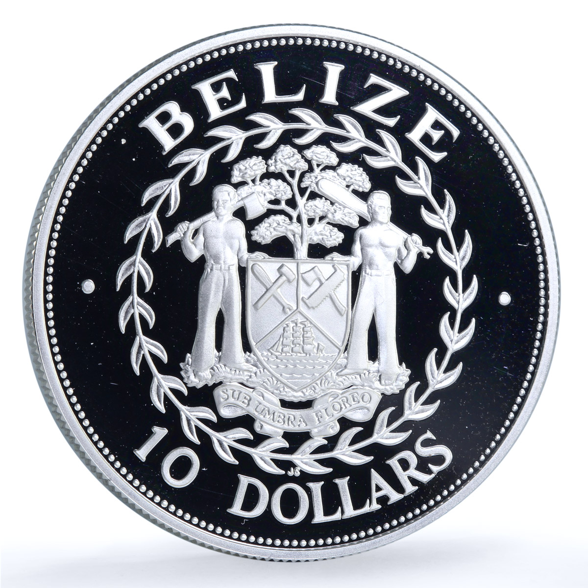 Belize 10 dollars Central Bank KM-104 Anniversary Bird proof silver coin 1992