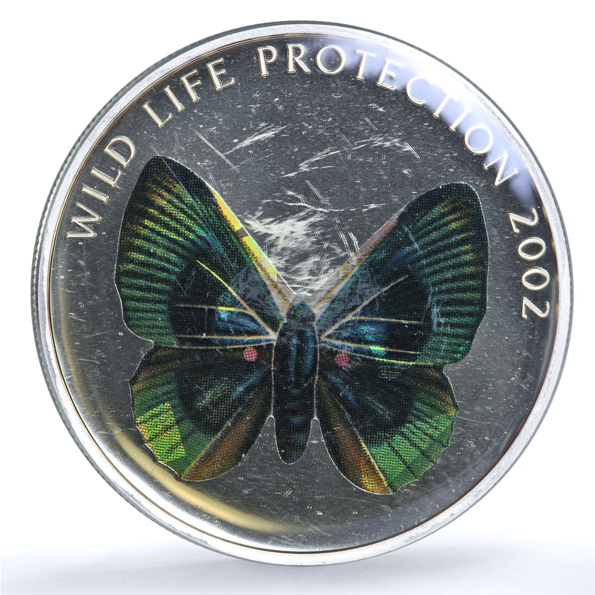 Congo 10 francs Green Butterfly KM-60 Wildlife Protection Fauna silver coin 2002