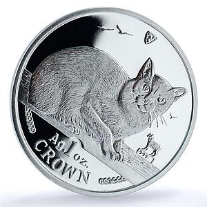 Isle of Man 1 crown Burmese KM-621a Cat Crowns proof silver coin 1996