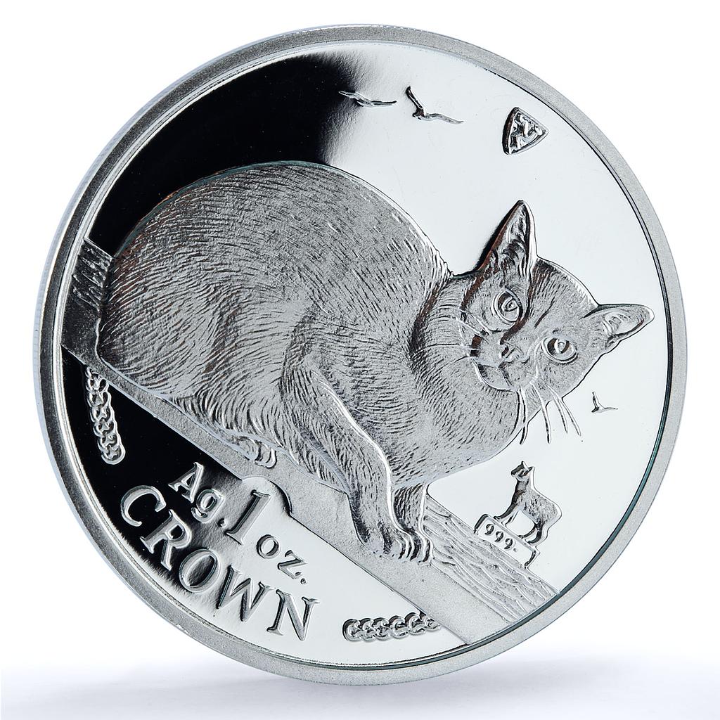 Isle of Man 1 crown Burmese KM-621a Cat Crowns proof silver coin 1996