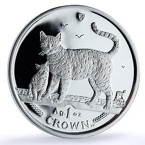 Isle of Man 1 crown Bengal KM-1111a Cat Crowns proof silver coin 2002