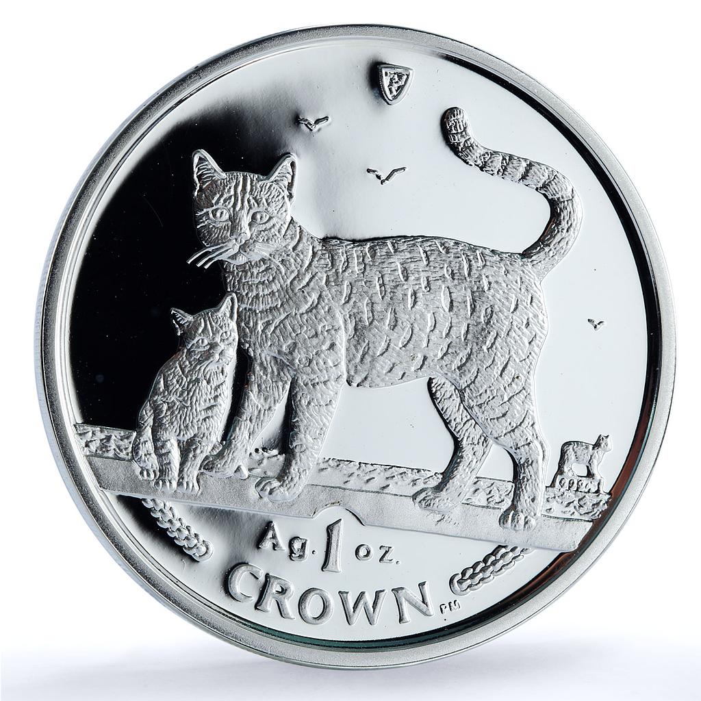 Isle of Man 1 crown Bengal KM-1111a Cat Crowns proof silver coin 2002