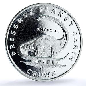 Isle of Man 1 crown Diplodocus KM-358a Preserve Planet Dinosaur silver coin 1993