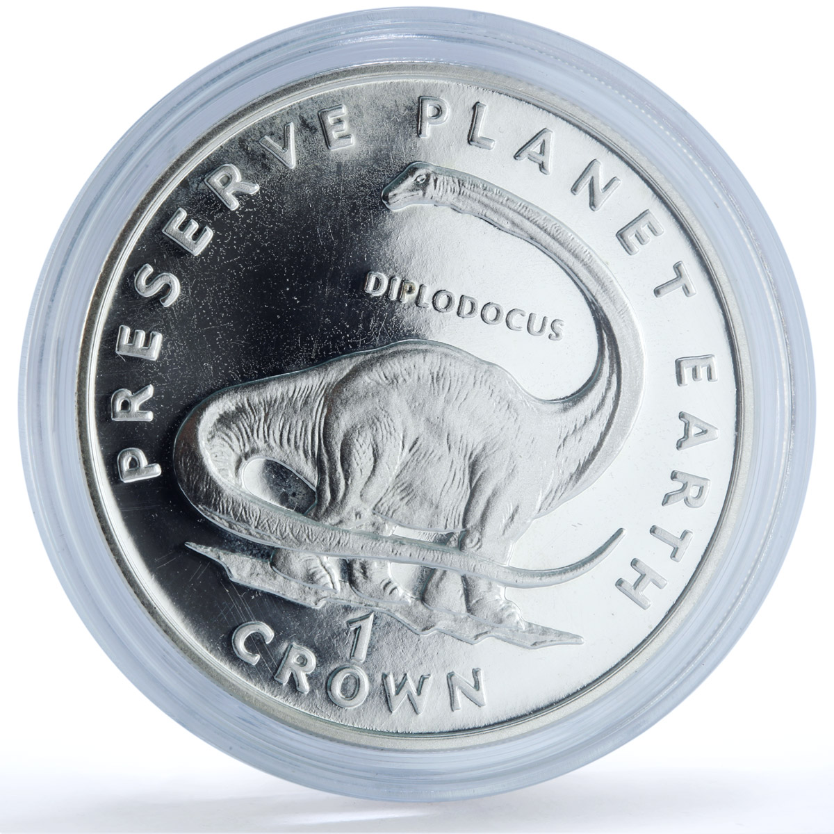 Isle of Man 1 crown Diplodocus KM-358a Preserve Planet Dinosaur silver coin 1993