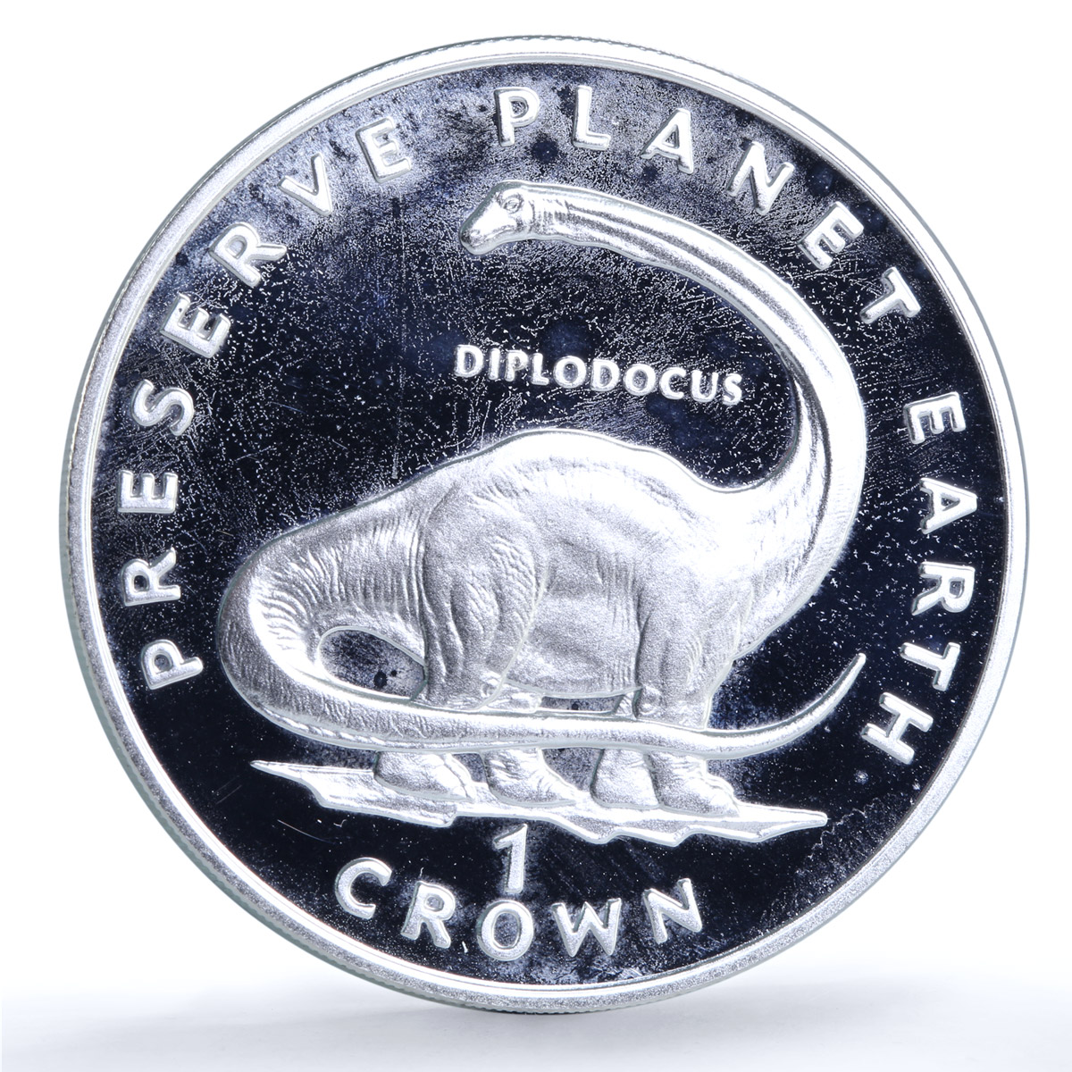 Isle of Man 1 crown Diplodocus KM-358a Preserve Planet Dinosaur silver coin 1993