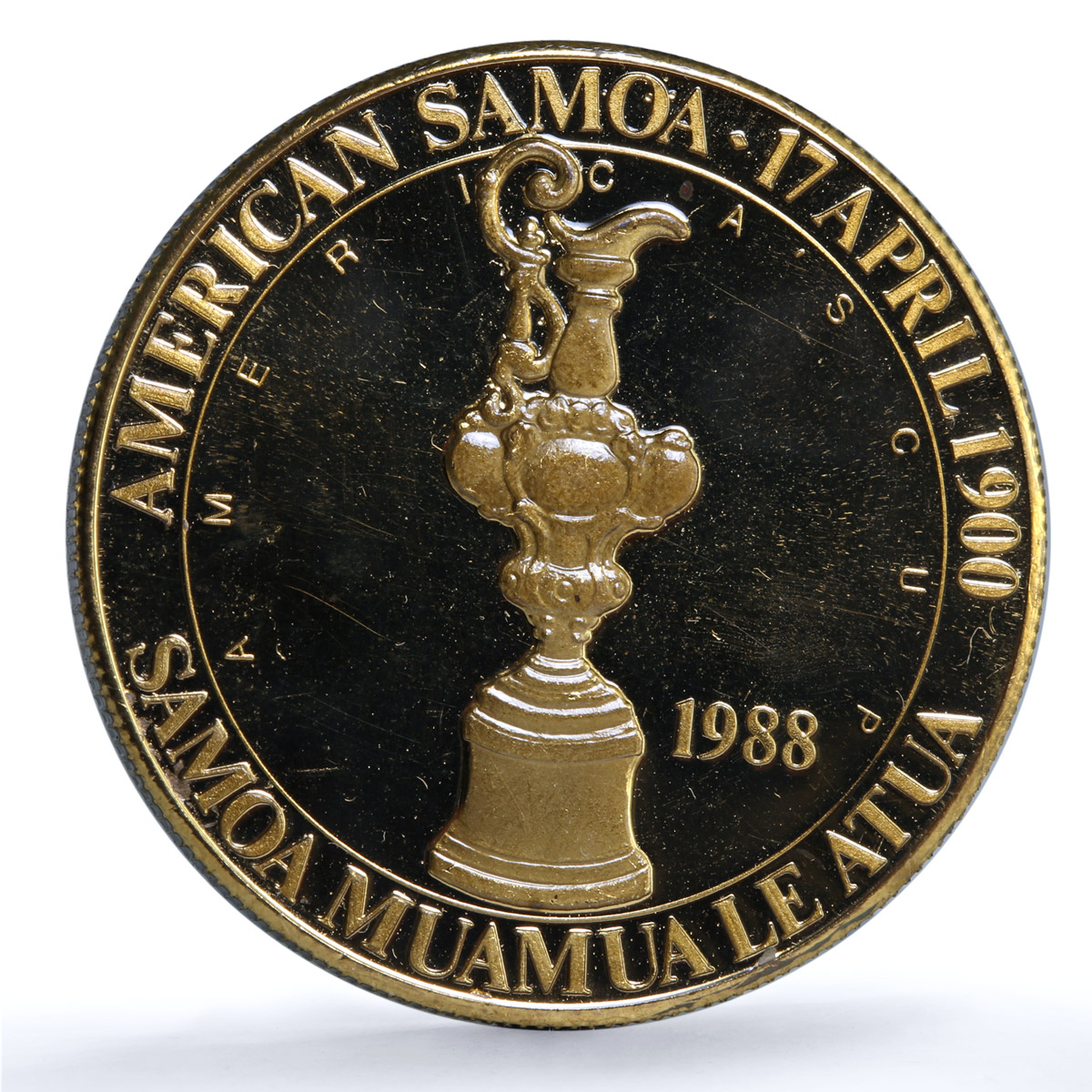 American Samoa 1 dollar America Cup RE KM-1.1 Sports Ship proof bronze coin 1988