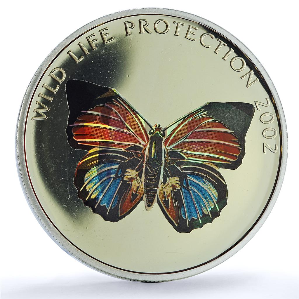 Congo 10 francs Red Butterfly KM-61 Wildlife Protection Fauna silver coin 2002