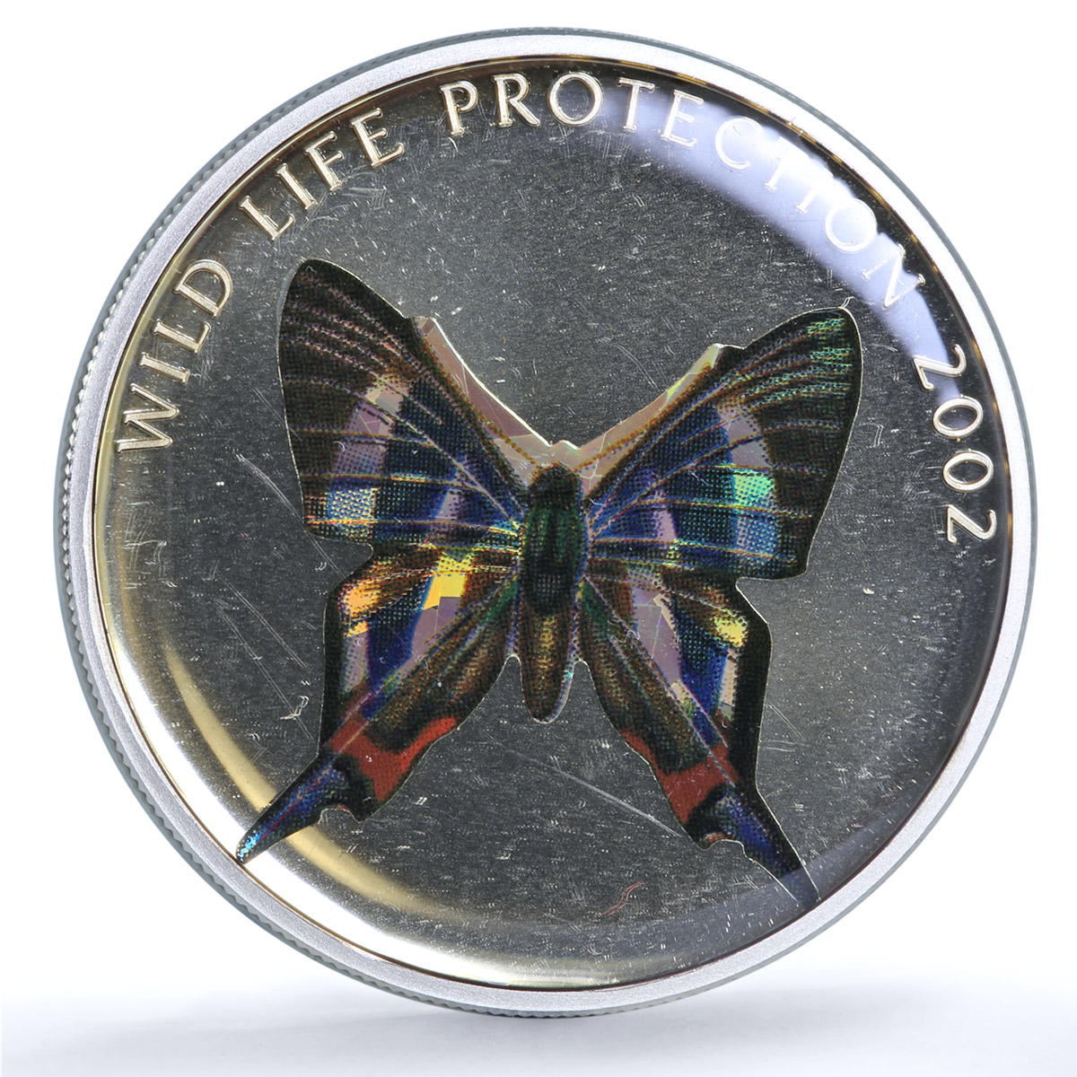 Congo 10 francs Swallowtail Brown Butterfly Wildlife Protection silver coin 2002