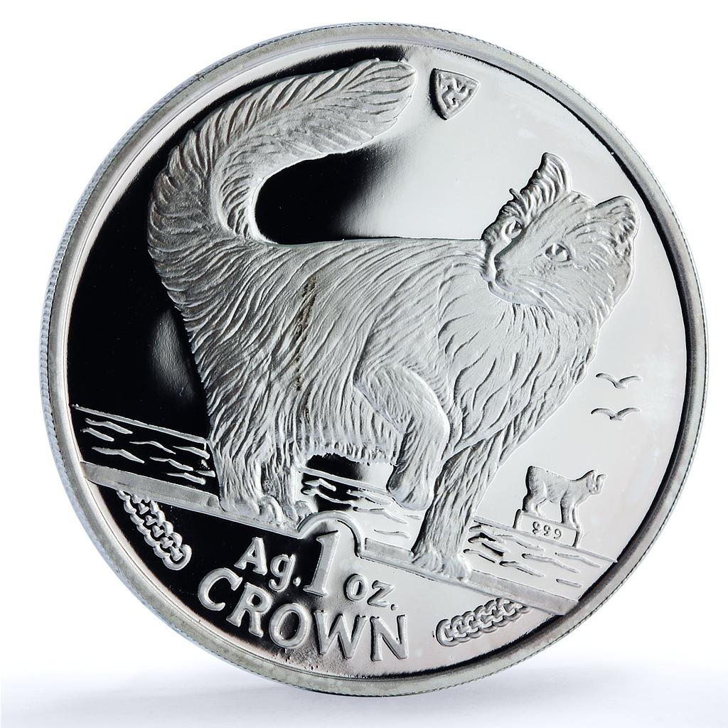Isle of Man 1 crown Norwegian Forest KM-292a Cat Crowns proof silver coin 1991