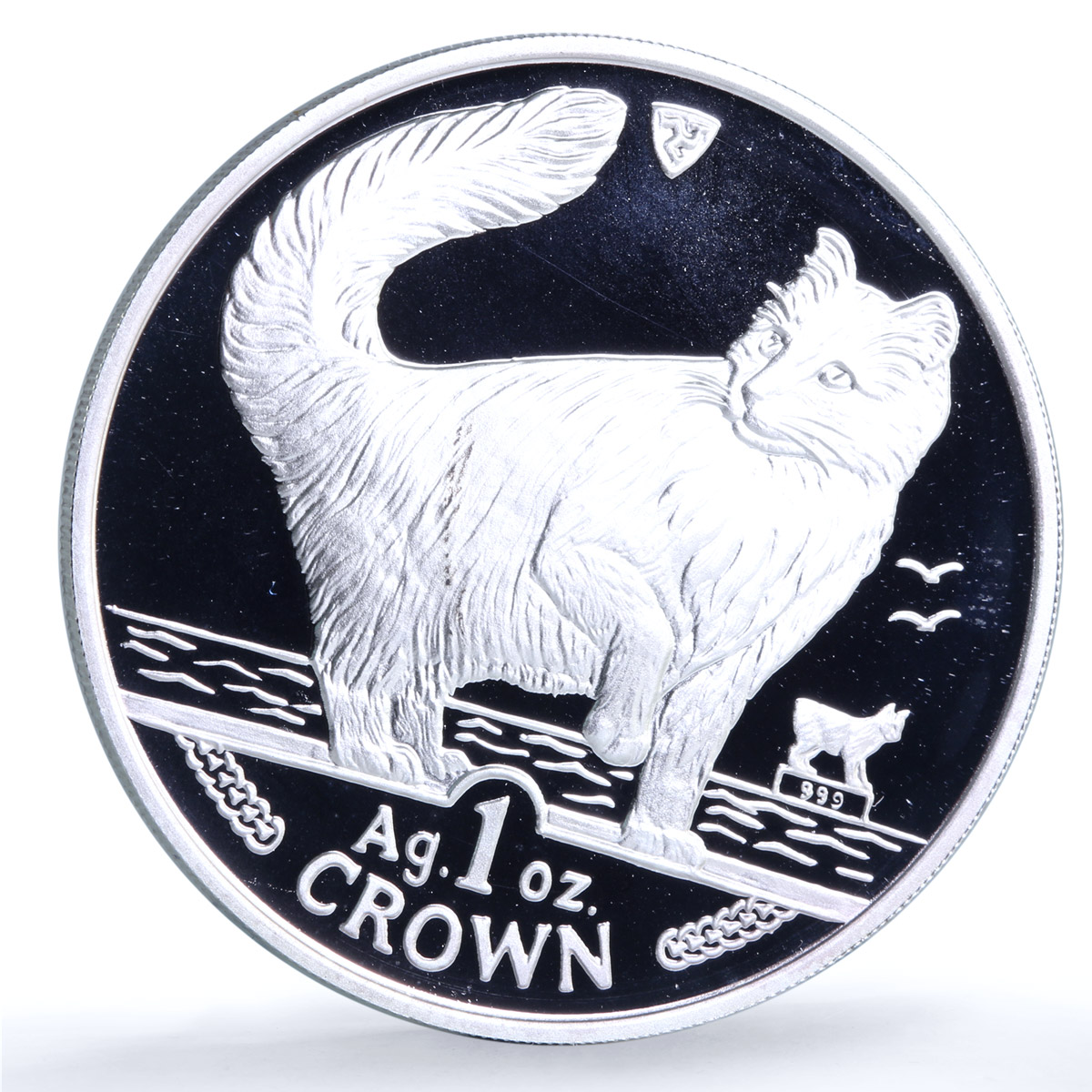 Isle of Man 1 crown Norwegian Forest KM-292a Cat Crowns proof silver coin 1991