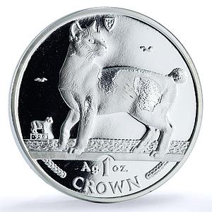 Isle of Man 1 crown Japanese Bobtail KM-380a Cat Crowns proof silver coin 1994