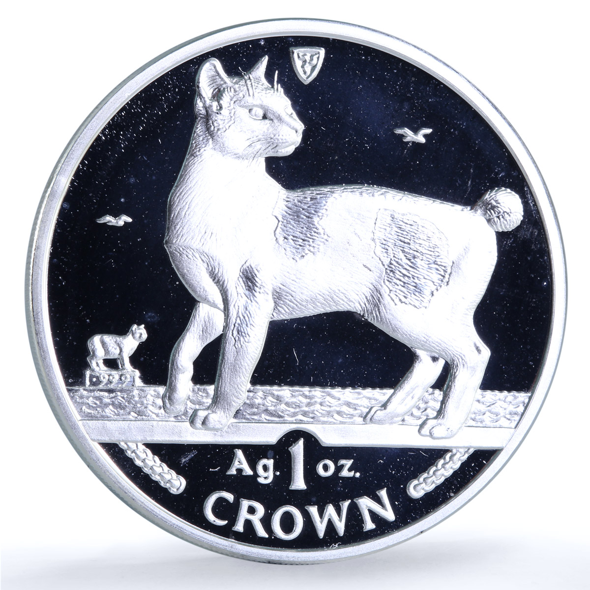 Isle of Man 1 crown Japanese Bobtail KM-380a Cat Crowns proof silver coin 1994