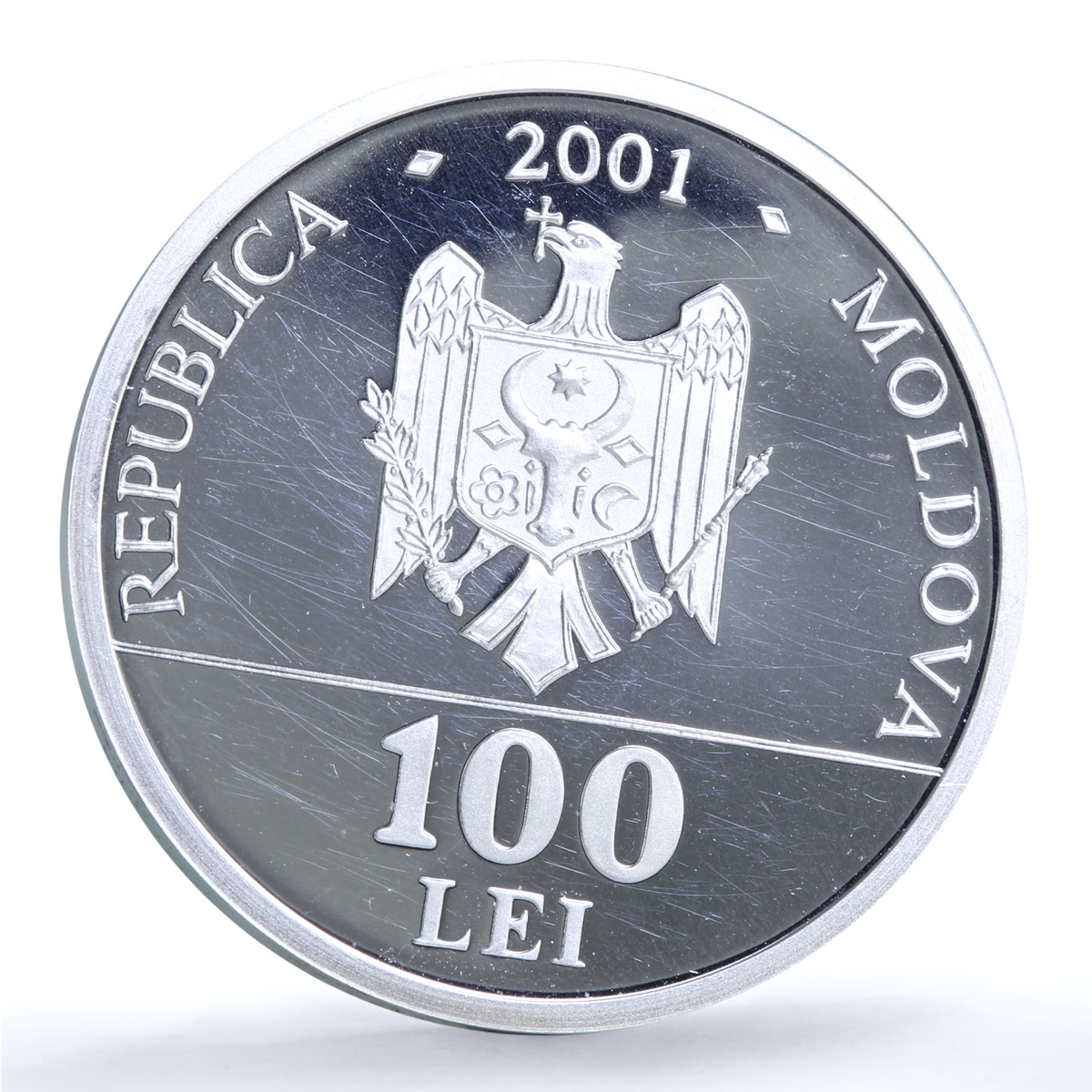 Moldova 100 lei Independence Proclamation KM-16 History proof silver coin 2001