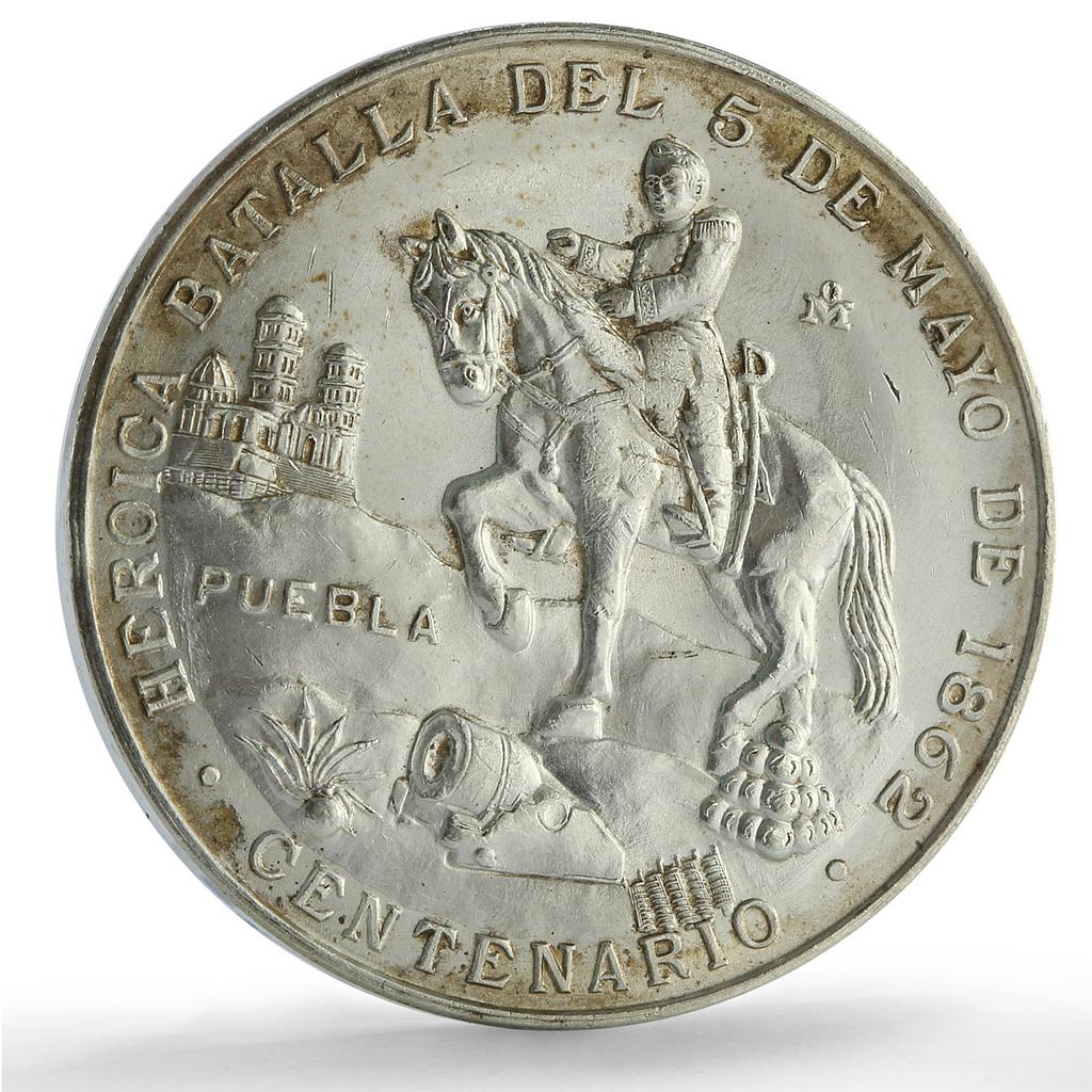 Mexico Puebla Battle Groove- 800a History Horseman silver medal 1962