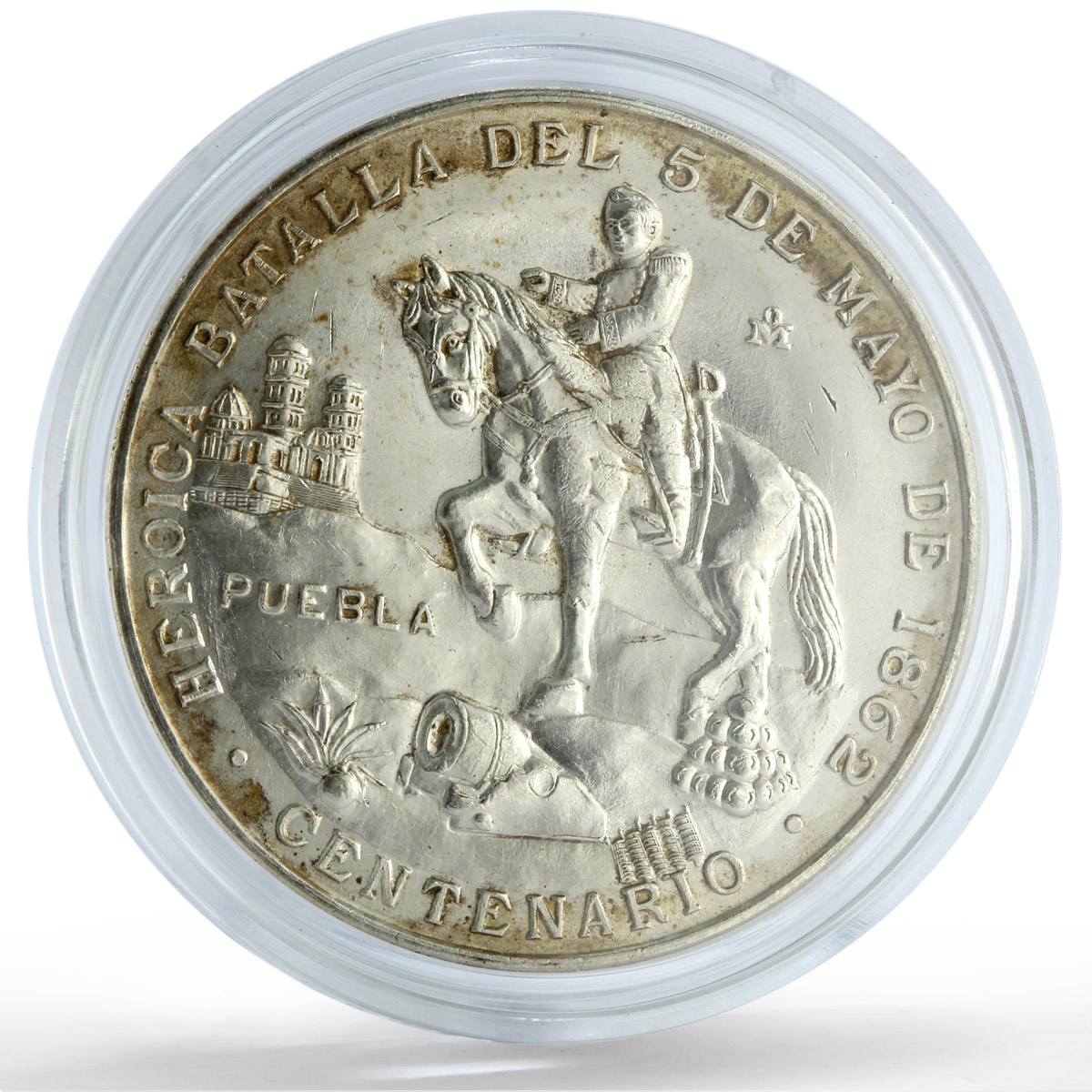 Mexico Puebla Battle Groove- 800a History Horseman silver medal 1962