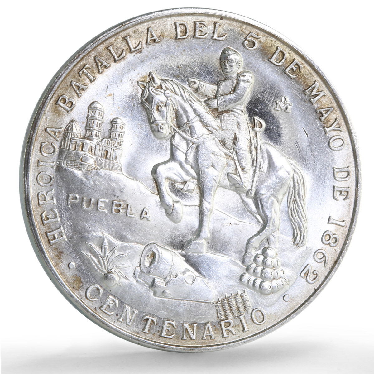 Mexico Puebla Battle Groove- 800a History Horseman silver medal 1962
