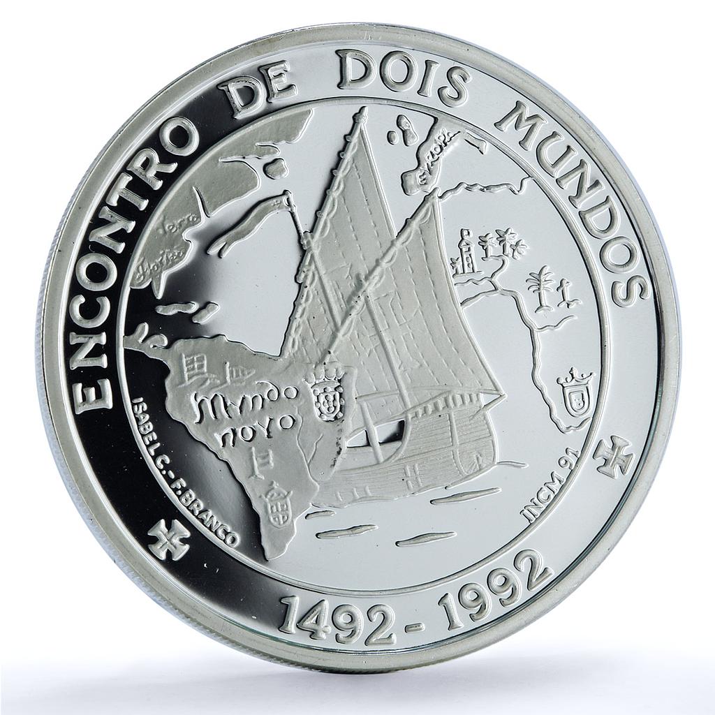 Portugal 1000 escudos Ibero-American Two Worlds KM-657a Ship silver coin 1992
