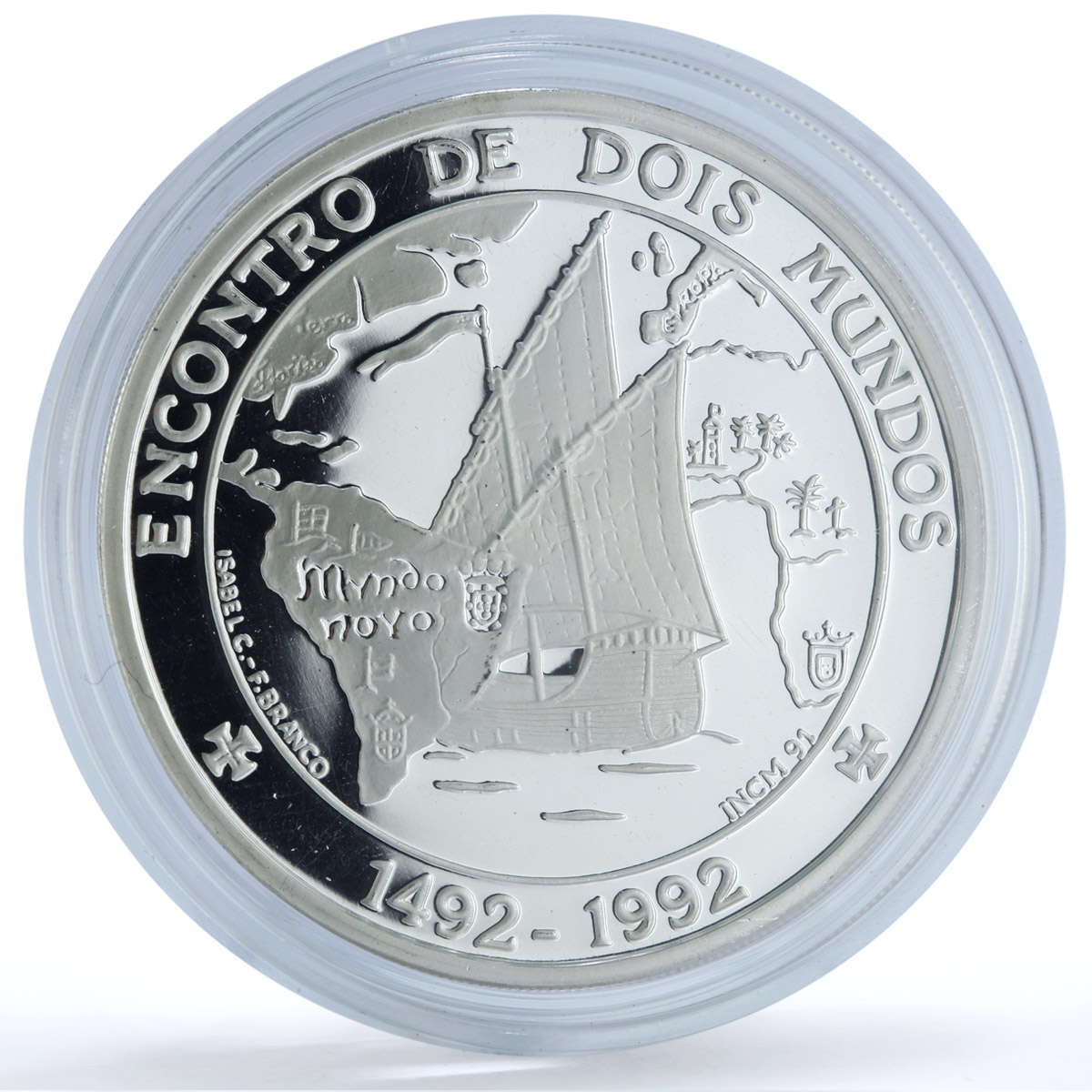 Portugal 1000 escudos Ibero-American Two Worlds KM-657a Ship silver coin 1992