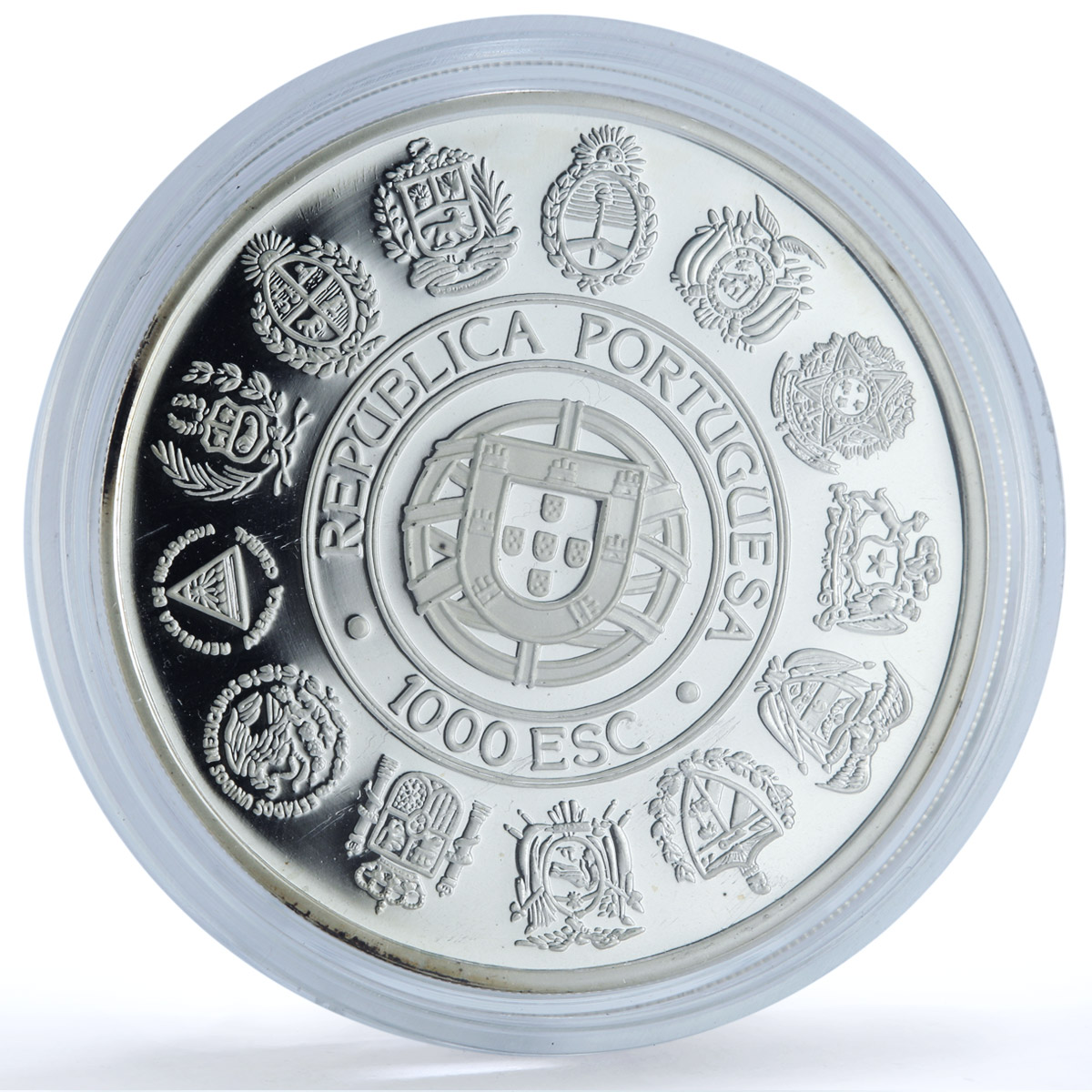 Portugal 1000 escudos Ibero-American Two Worlds KM-657a Ship silver coin 1992