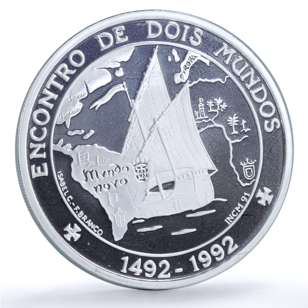Portugal 1000 escudos Ibero-American Two Worlds KM-657a Ship silver coin 1992