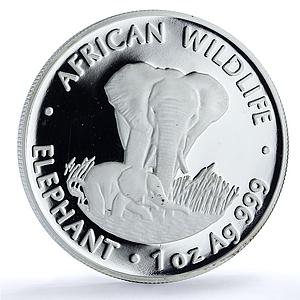 Zambia 5000 kwacha Elephant KM-73 African Wildlife Fauna proof silver coin 1999