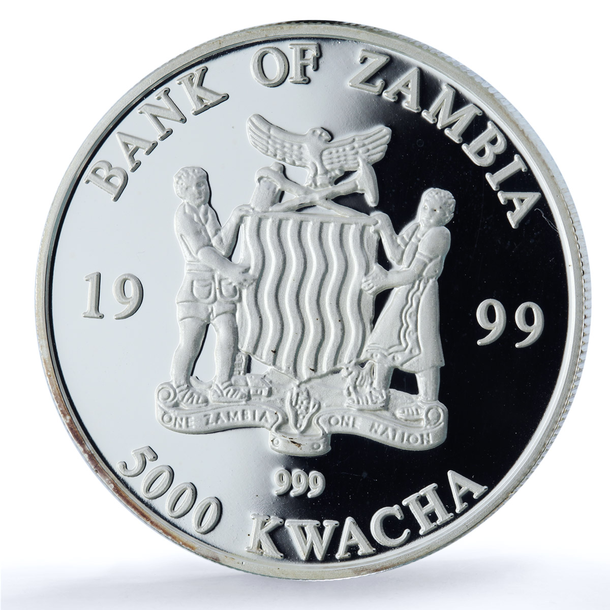 Zambia 5000 kwacha Elephant KM-73 African Wildlife Fauna proof silver coin 1999