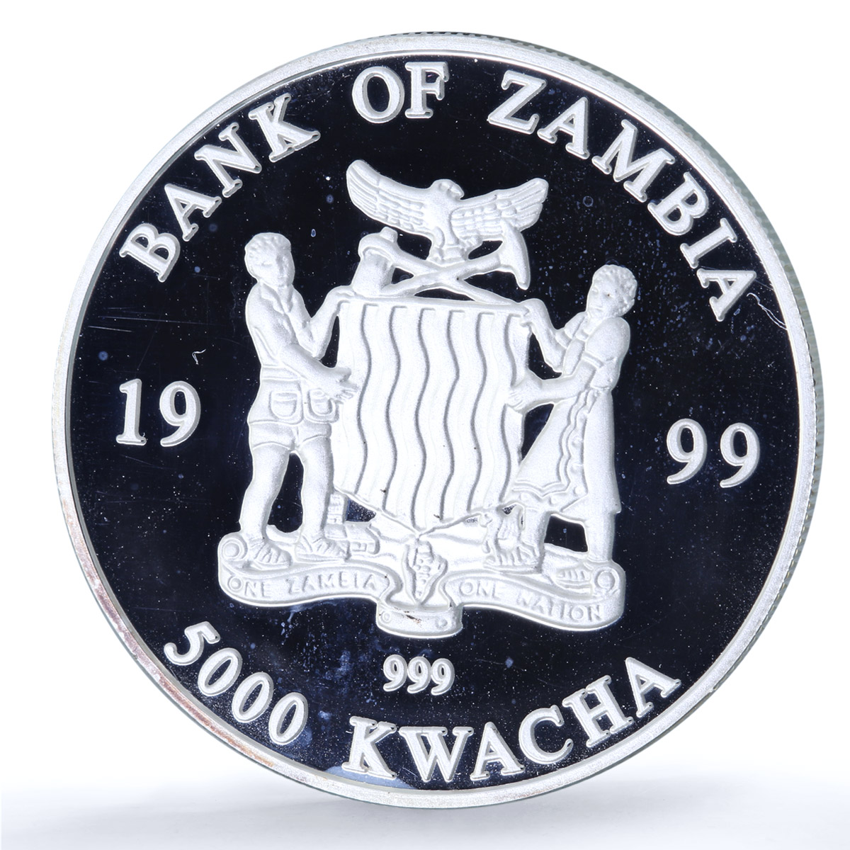Zambia 5000 kwacha Elephant KM-73 African Wildlife Fauna proof silver coin 1999
