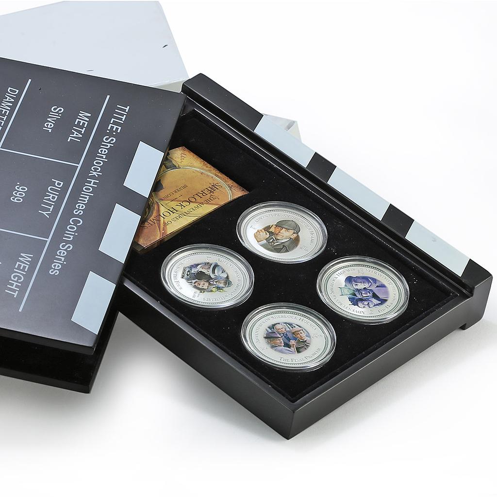 Cook Islands 2 dollars x 4 Set Sherlock Holmes Adventures silver coins 2007