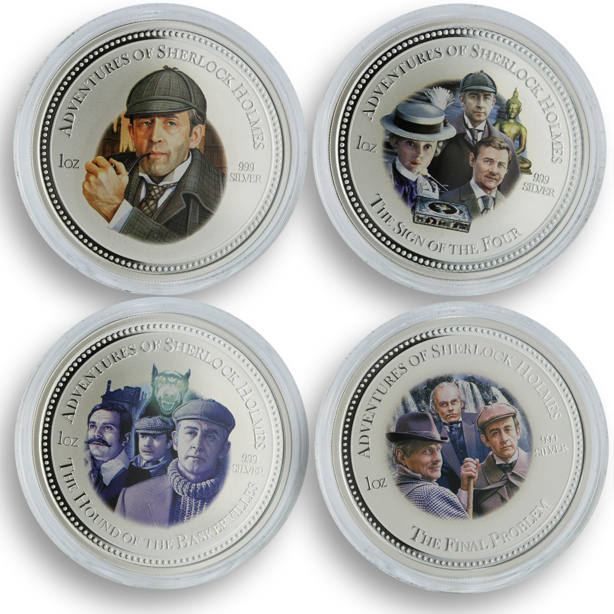 Cook Islands 2 dollars x 4 Set Sherlock Holmes Adventures silver coins 2007