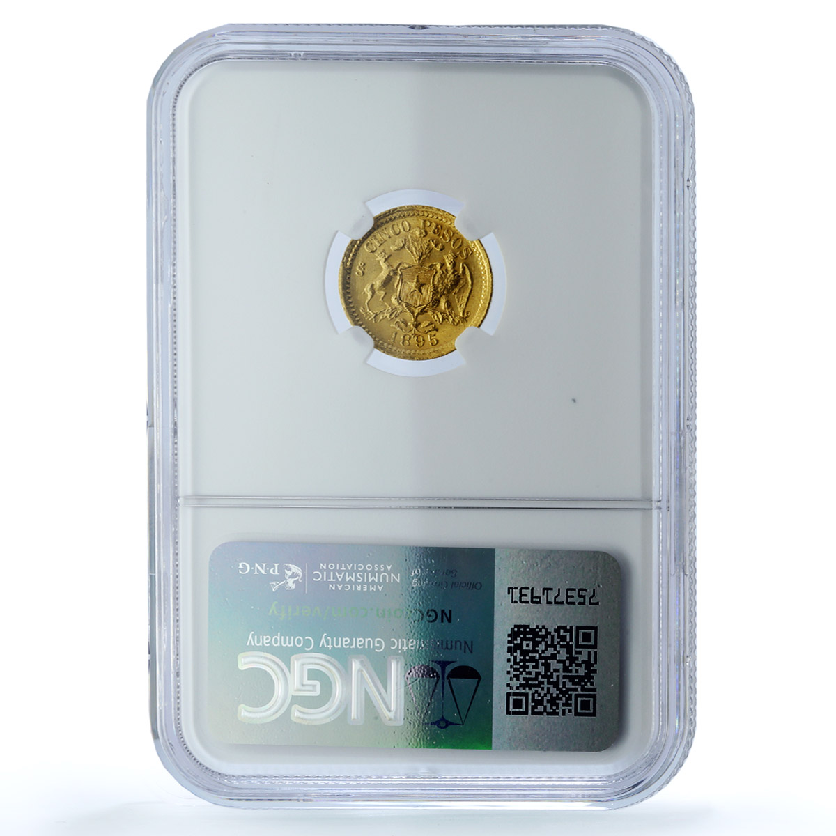 Chile 5 pesos Republic KM-153 MS 64 NGC gold coin 1895