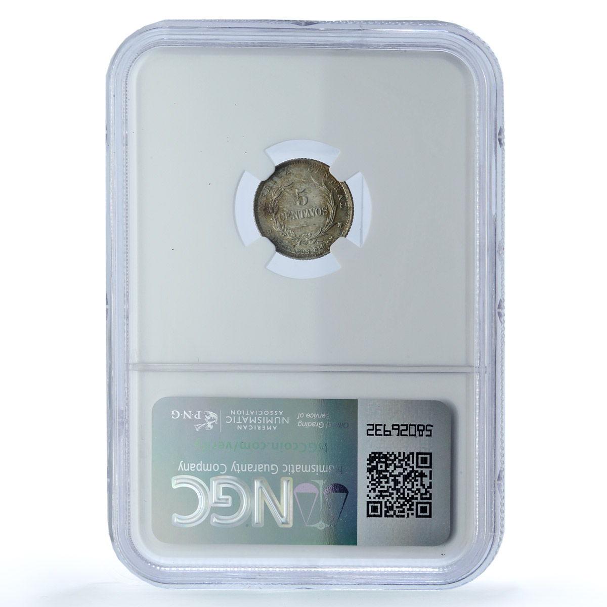 Costa Rica 5 centavos First Republic Heaton KM-128 MS 66 NGC silver coin 1889