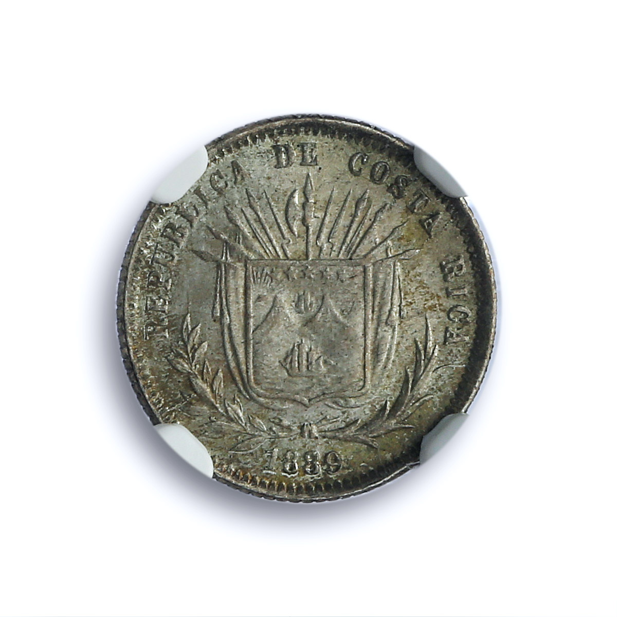 Costa Rica 5 centavos First Republic Heaton KM-128 MS 66 NGC silver coin 1889