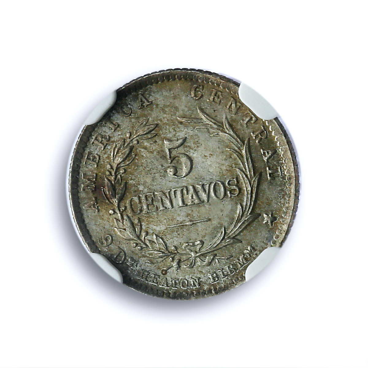 Costa Rica 5 centavos First Republic Heaton KM-128 MS 66 NGC silver coin 1889