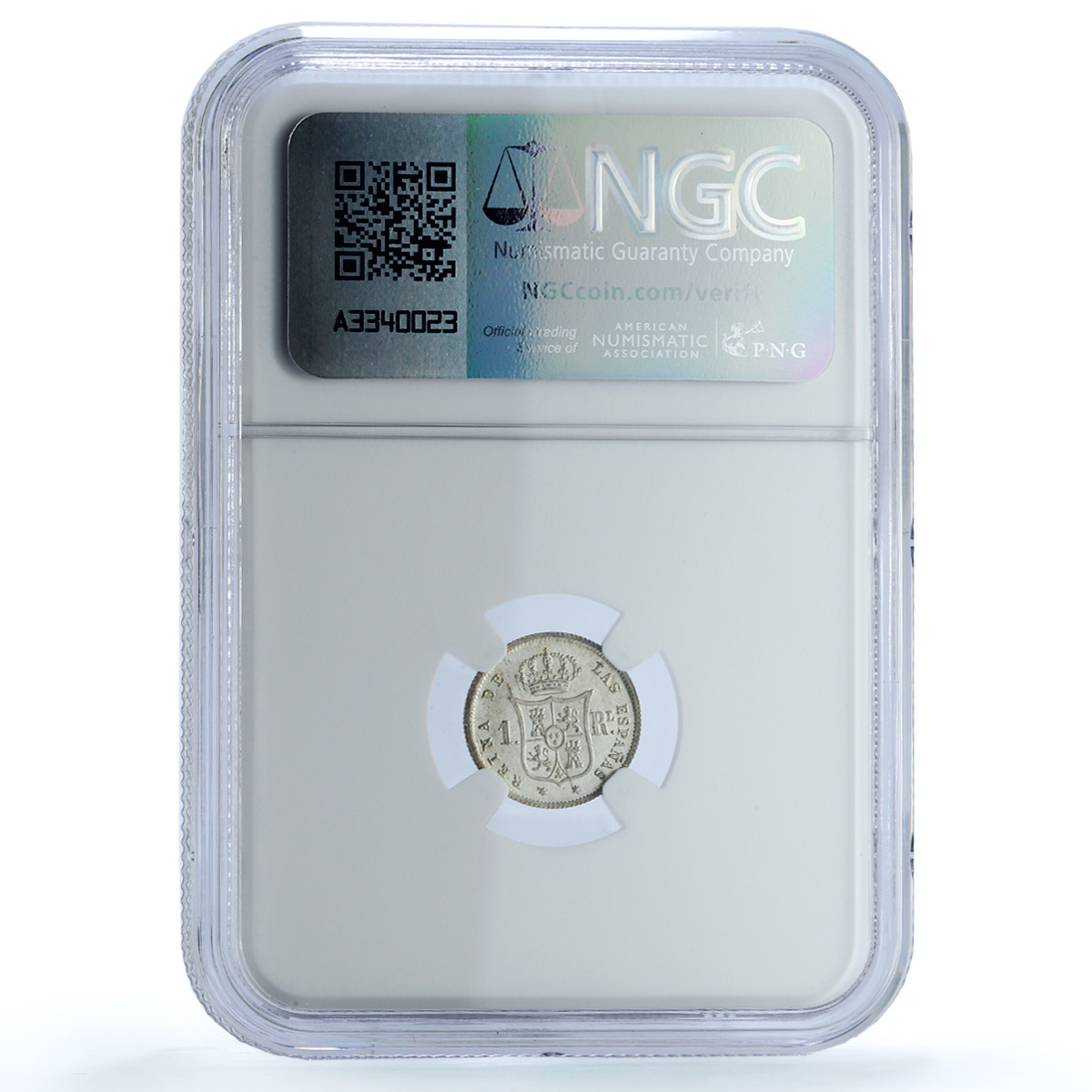 Spain 1 real Isabella II Madrid KM-606.2 Calico-422 MS 66 NGC silver coin 1860