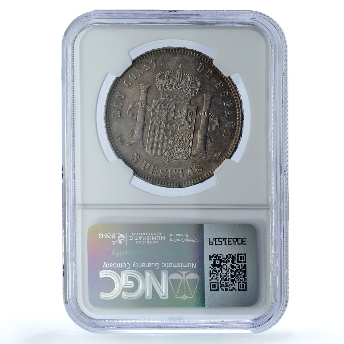 Spain 5 pesetas Alfonso XIII KM-700 Calico-19-23 MS 61 NGC silver coin 1893 PGL
