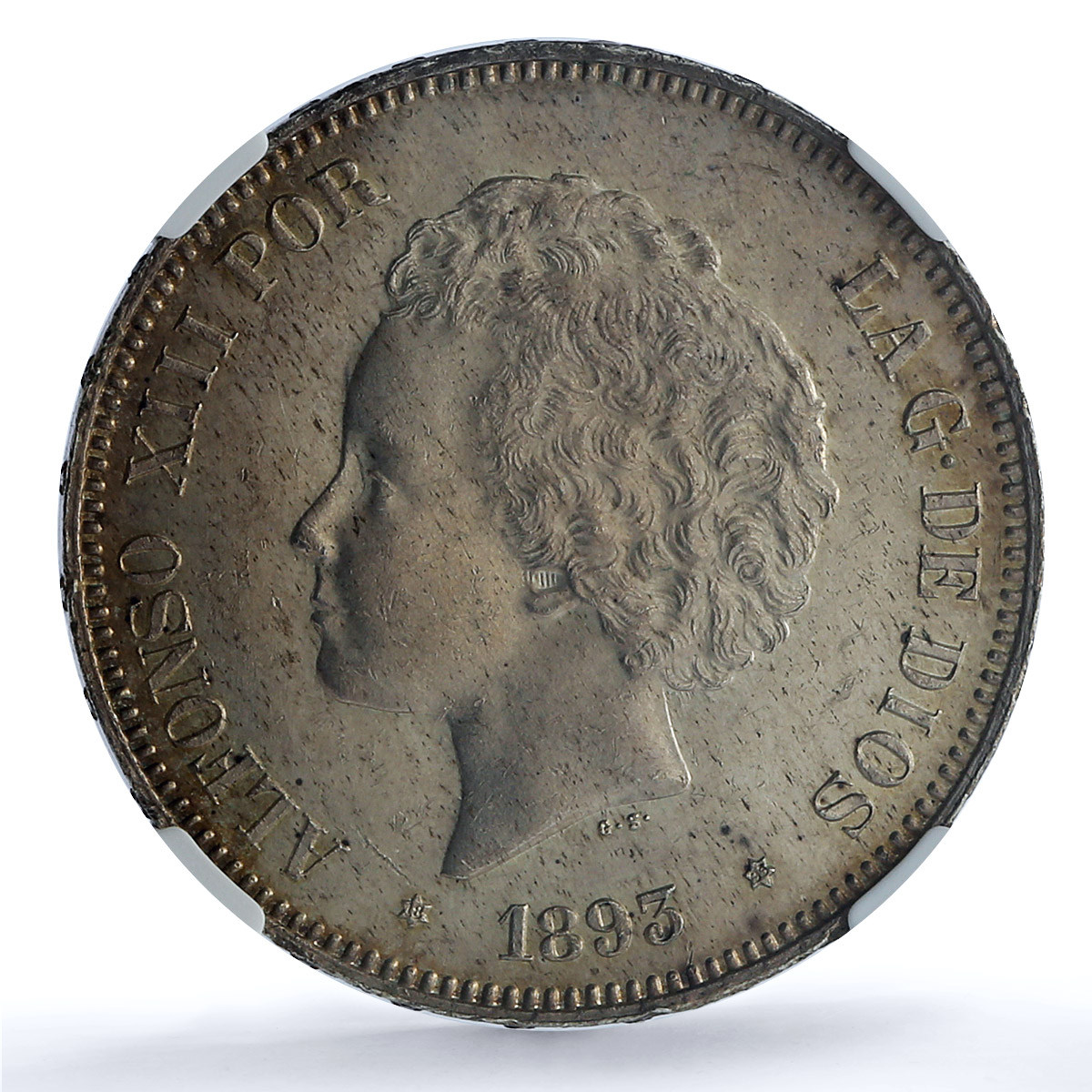 Spain 5 pesetas Alfonso XIII KM-700 Calico-19-23 MS 61 NGC silver coin 1893 PGL