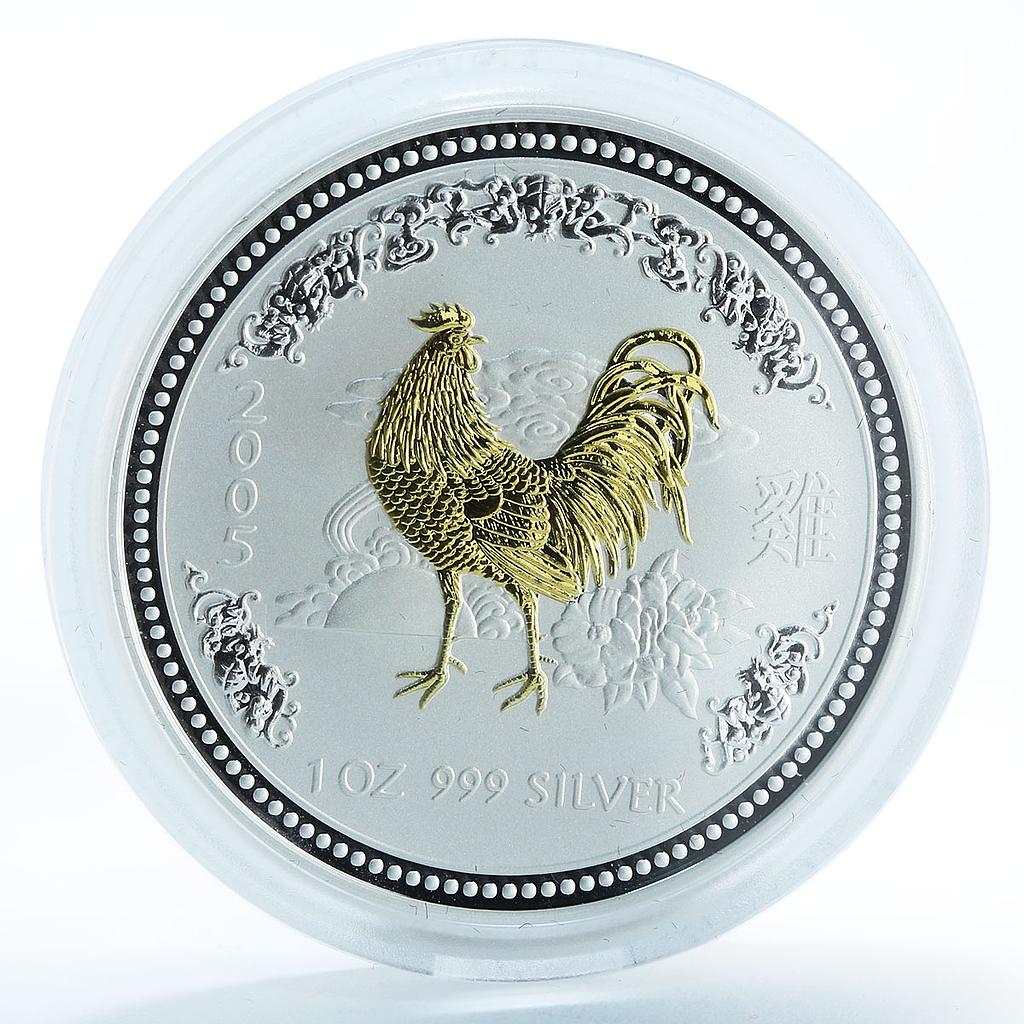 Australia 1 dollar Lunar Calendar I Year of the Rooster gilded silver coin 2005