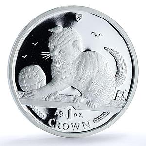 Isle of Man 1 crown Scottish Fold KM-1056a Cat Crowns proof silver coin 2000