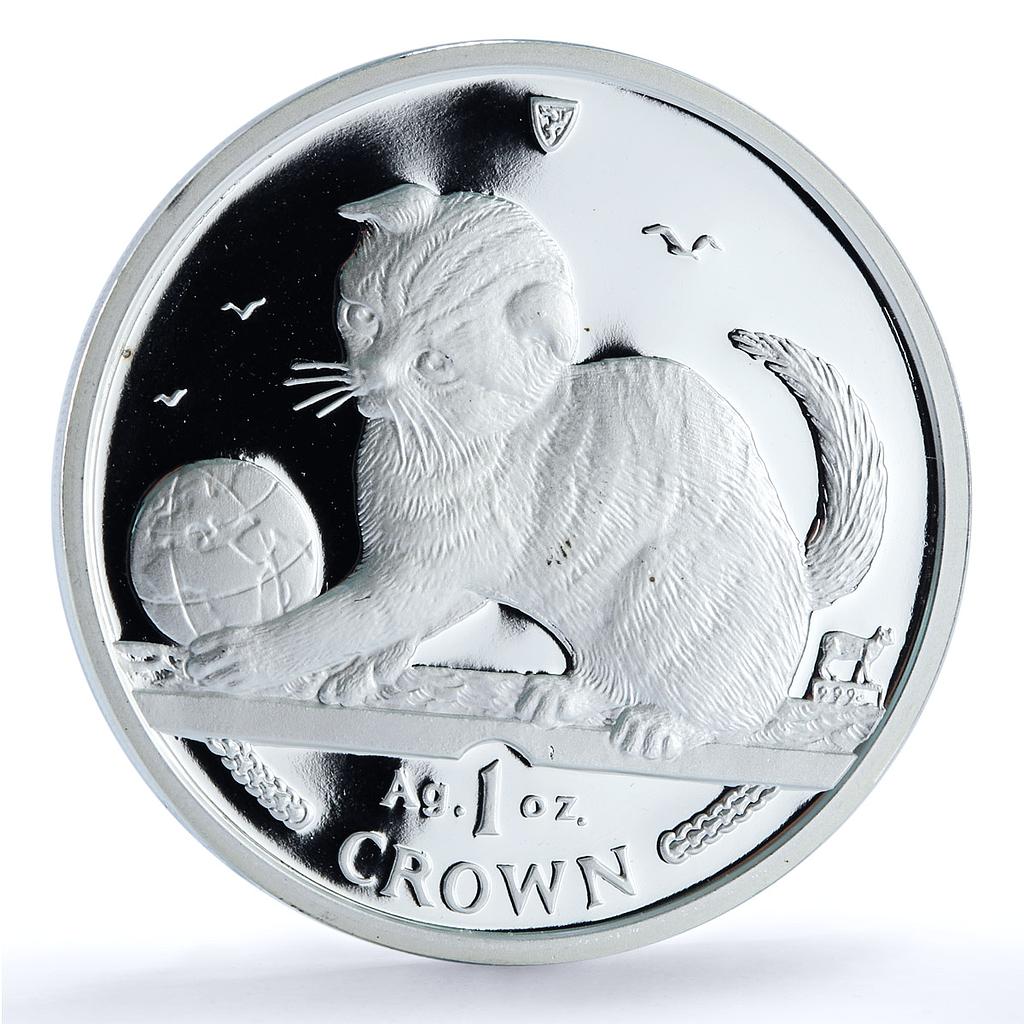 Isle of Man 1 crown Scottish Fold KM-1056a Cat Crowns proof silver coin 2000