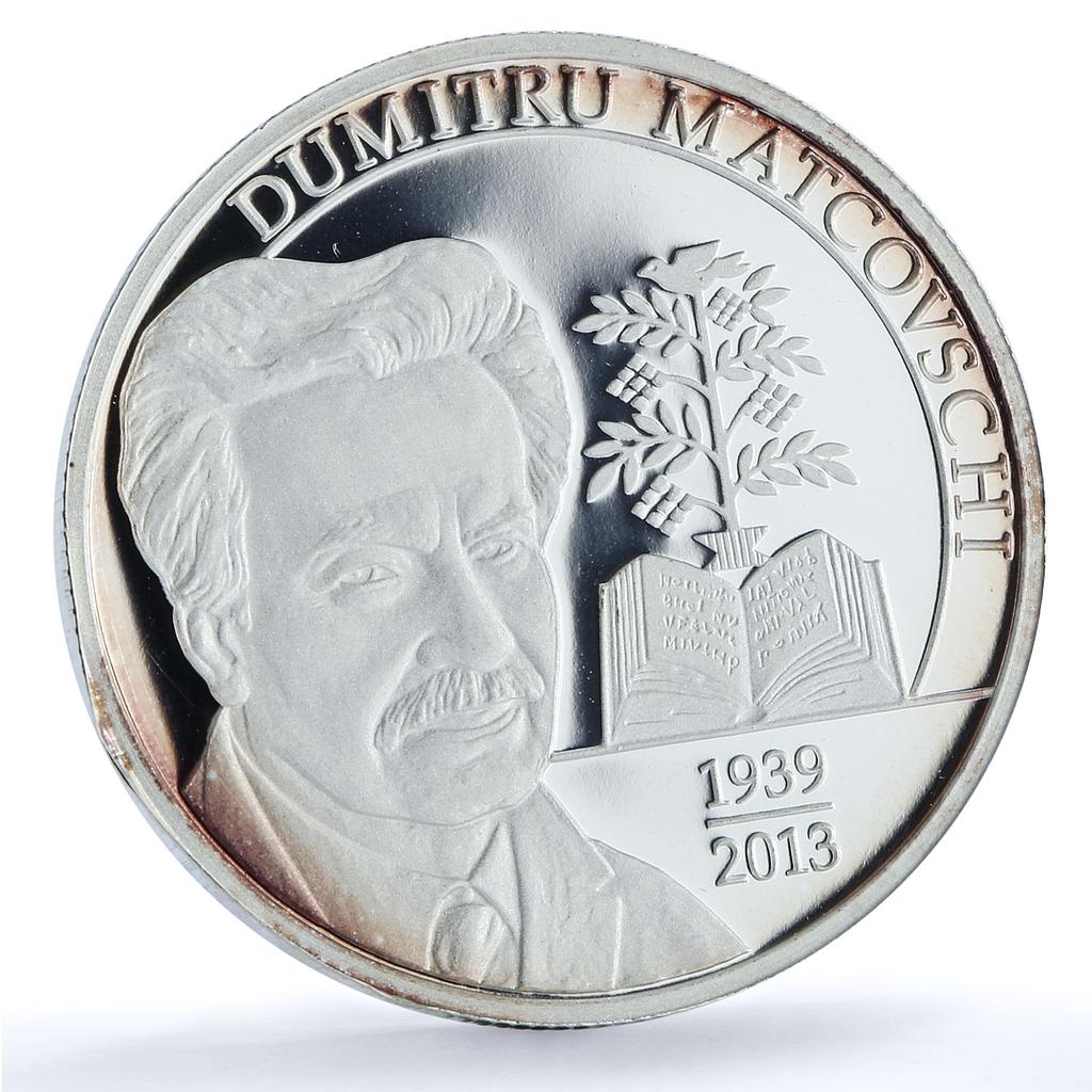 Moldova 100 lei Dumitru Matcovschi KM-127 Literature Writer silver coin 2014