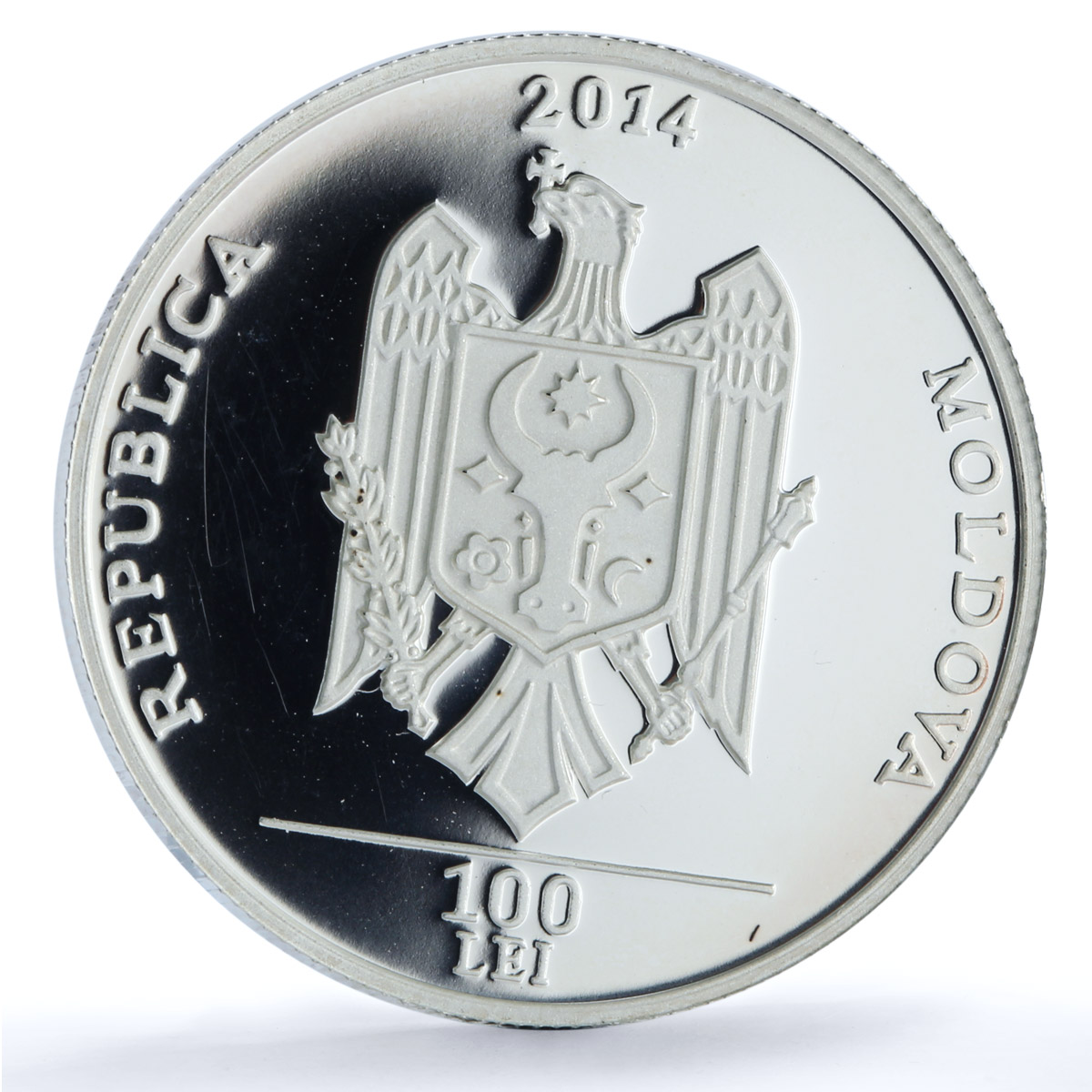 Moldova 100 lei Dumitru Matcovschi KM-127 Literature Writer silver coin 2014