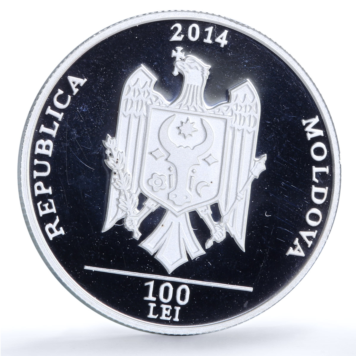 Moldova 100 lei Dumitru Matcovschi KM-127 Literature Writer silver coin 2014